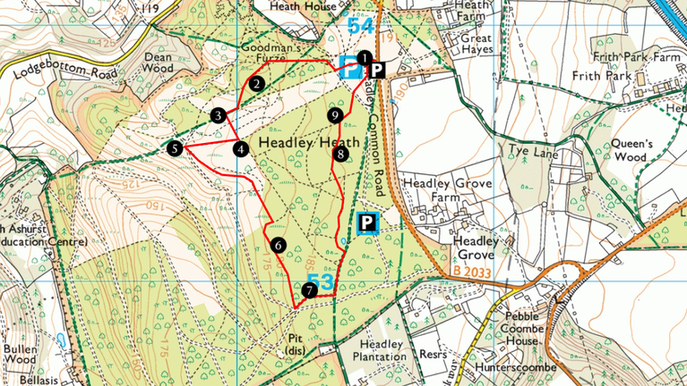 Route map for Headley Heath military trail